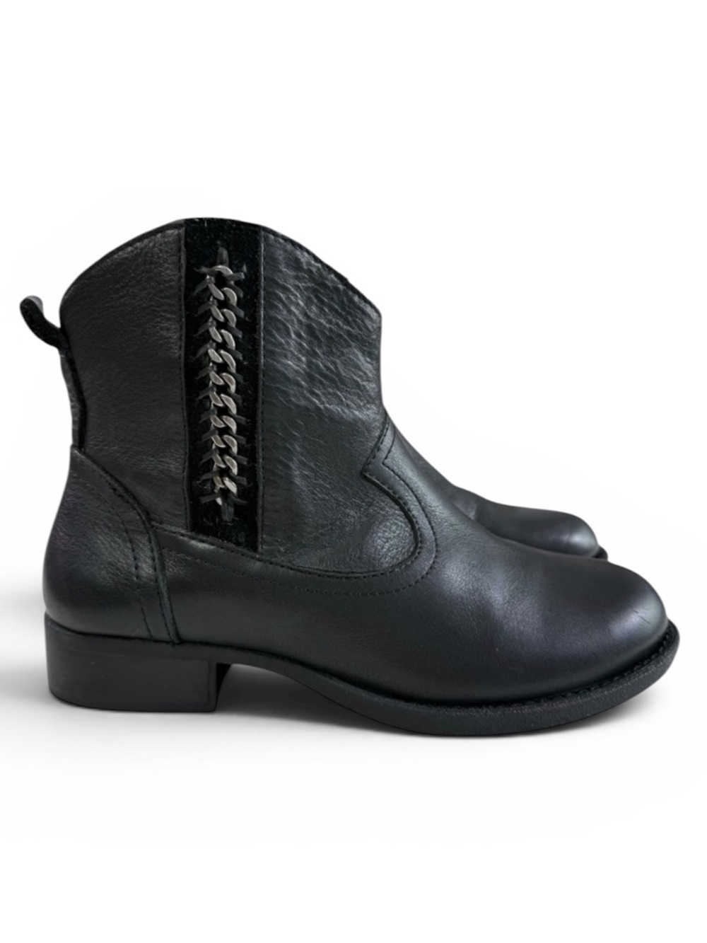 Nurture Willa Black Leather Chain Ankle Boots Women's Size 7.5M